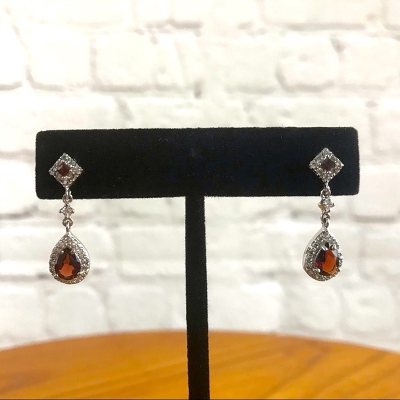 None Jewelry - Ruby and Rhinestone Dangle Earrings - New Without Tags